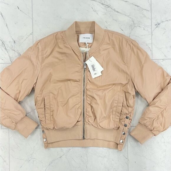 Frame Denim Shirred Bomber Jacket In Nude - Picture 3 of 7